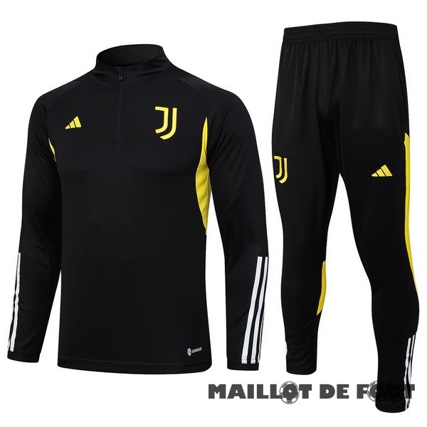 Foot Maillot Pas Cher Ensemble Complet Sudadera Entrainement Enfant Juventus 2023 2024 Noir Jaune Blanc