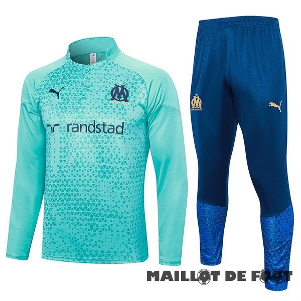 Foot Maillot Pas Cher Ensemble Complet Sudadera Entrainement Enfant Marsella 2023 2024 Vert Bleu