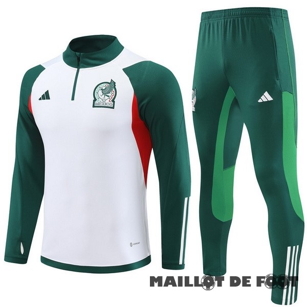 Foot Maillot Pas Cher Ensemble Complet Sudadera Entrainement Enfant Mexique 2023 Blanc Vert