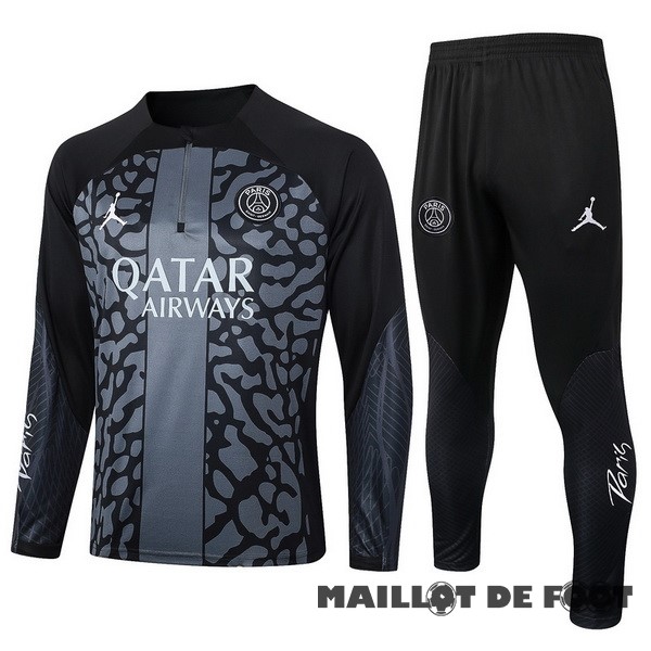 Foot Maillot Pas Cher Ensemble Complet Sudadera Entrainement Enfant Paris Saint Germain 2023 2024 Gris I Noir