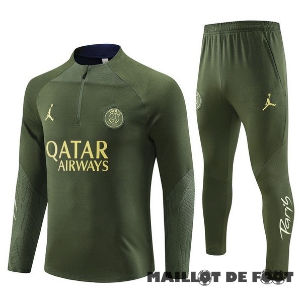 Foot Maillot Pas Cher Ensemble Complet Sudadera Entrainement Enfant Paris Saint Germain 2023 2024 Vert