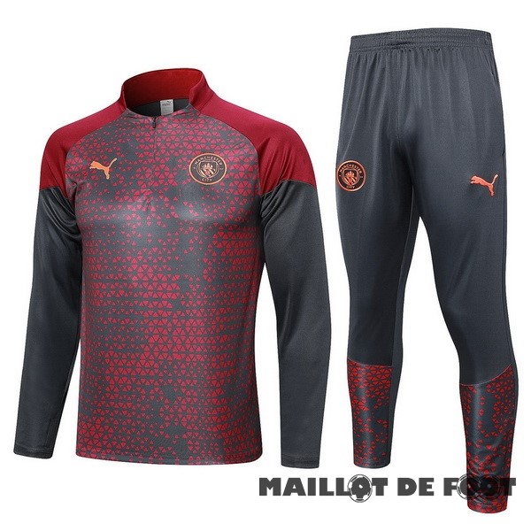 Foot Maillot Pas Cher Ensemble Complet Sudadera Entrainement Manchester City 2023 2024 Rouge Gris