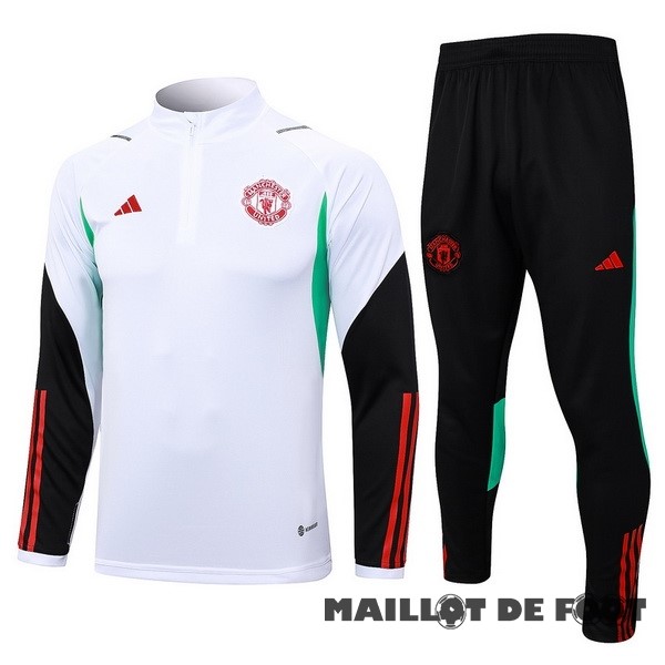 Foot Maillot Pas Cher Ensemble Complet Sudadera Entrainement Manchester United 2023 2024 Blanc Noir Vert