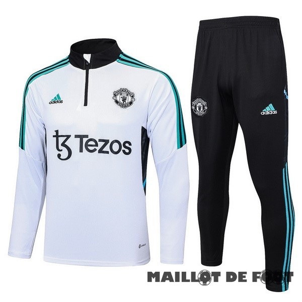 Foot Maillot Pas Cher Ensemble Complet Sudadera Entrainement Manchester United 2023 2024 Blanc Vert Noir