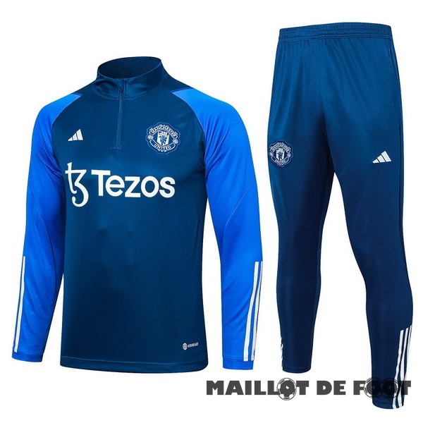 Foot Maillot Pas Cher Ensemble Complet Sudadera Entrainement Manchester United 2023 2024 Bleu Blanc