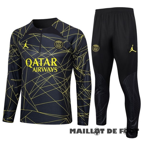 Foot Maillot Pas Cher Ensemble Complet Sudadera Entrainement Paris Saint Germain 2023 2024 Noir IIII Jaune