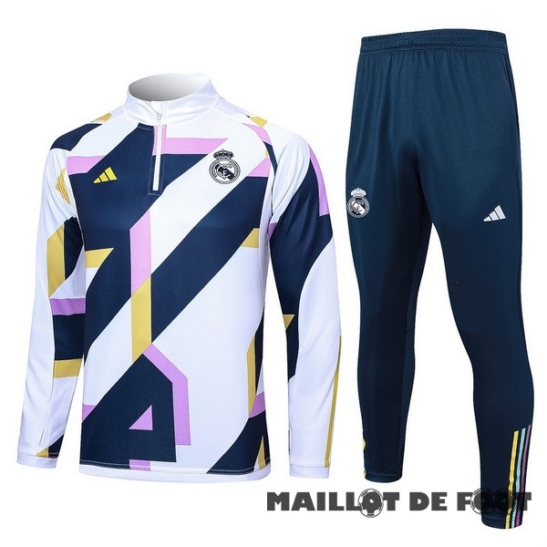 Foot Maillot Pas Cher Ensemble Complet Sudadera Entrainement Real Madrid 2023 2024 Blanc Bleu Purpura