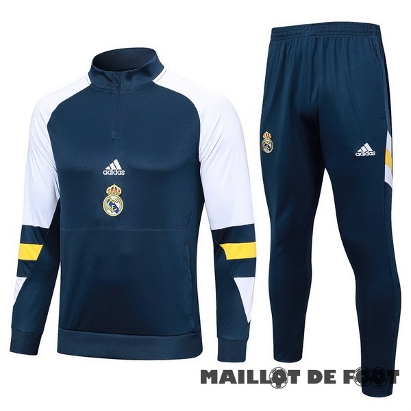 Foot Maillot Pas Cher Ensemble Complet Sudadera Entrainement Real Madrid 2023 2024 Bleu Blanc Jaune