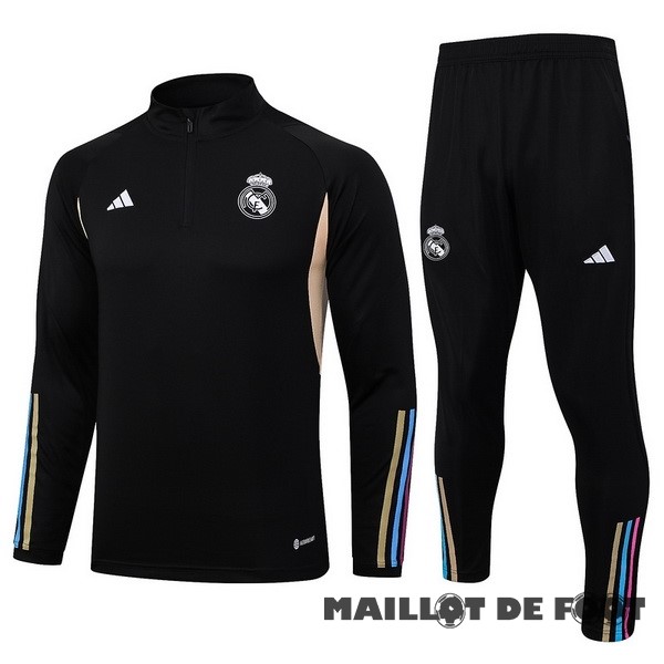 Foot Maillot Pas Cher Ensemble Complet Sudadera Entrainement Real Madrid 2023 2024 Noir Jaune