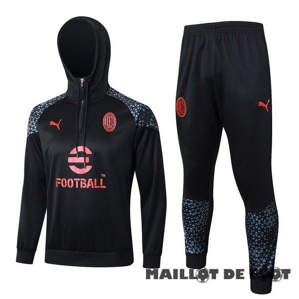 Foot Maillot Pas Cher Ensemble Complet Veste Con Capucha AC Milan 2023 2024 Noir Rouge