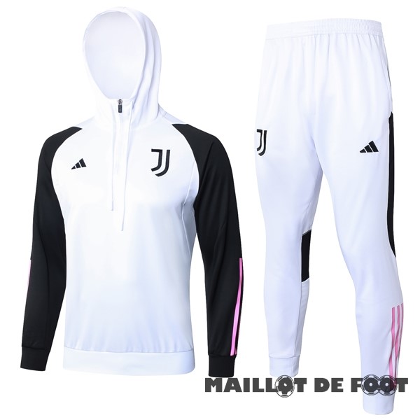 Foot Maillot Pas Cher Ensemble Complet Veste Con Capucha Juventus 2023 2024 Blanc Noir Rose