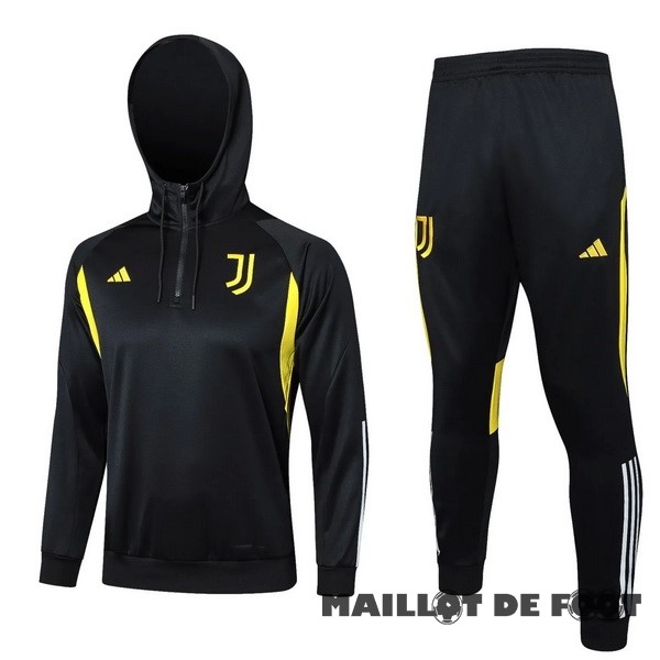 Foot Maillot Pas Cher Ensemble Complet Veste Con Capucha Juventus 2023 2024 Noir Blanc Jaune