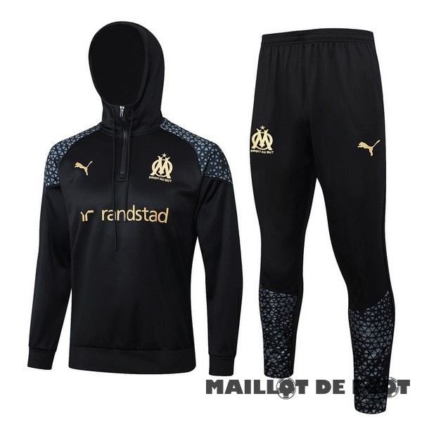 Foot Maillot Pas Cher Ensemble Complet Veste Con Capucha Marsella 2023 2024 Noir Gris