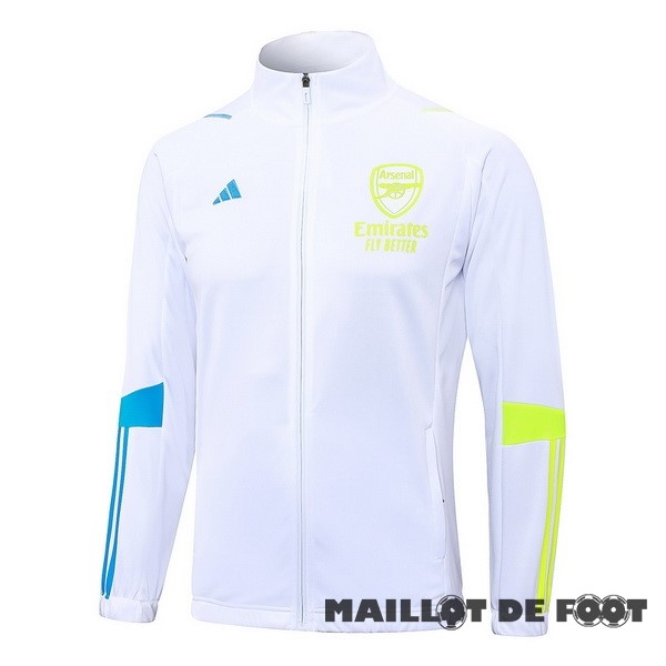 Foot Maillot Pas Cher Ensemble Complet longue fermeture éclair vêtements De Sport Arsenal 2023 2024 Blanc Bleu Jaune