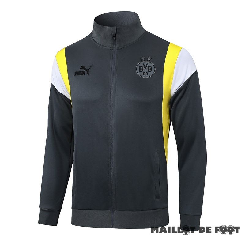 Foot Maillot Pas Cher Ensemble Complet longue fermeture éclair vêtements De Sport Borussia Dortmund 2023 2024 Gris Jaune