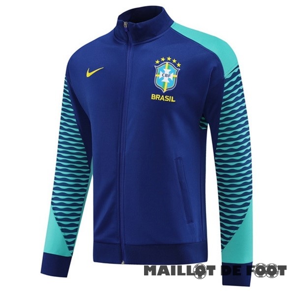 Foot Maillot Pas Cher Ensemble Complet longue fermeture éclair vêtements De Sport Brésil 2023 Bleu Vert