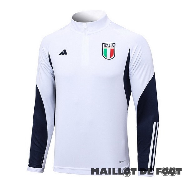 Foot Maillot Pas Cher Ensemble Complet longue fermeture éclair vêtements De Sport Italie 2023 Blanc Bleu Marine