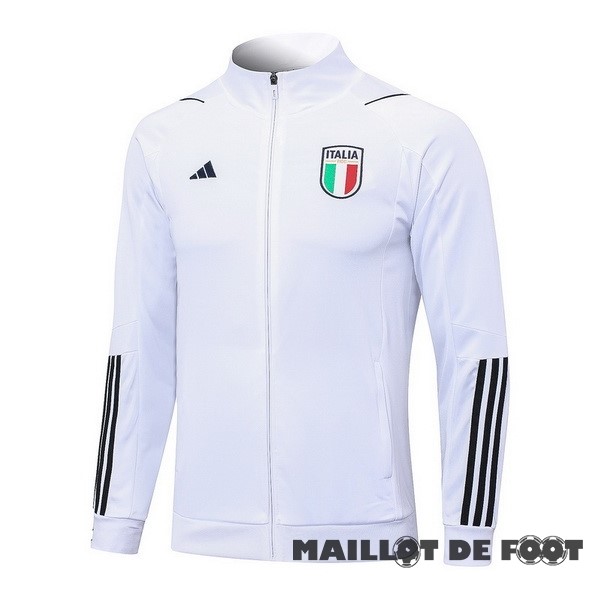 Foot Maillot Pas Cher Ensemble Complet longue fermeture éclair vêtements De Sport Italie 2023 Blanc Noir