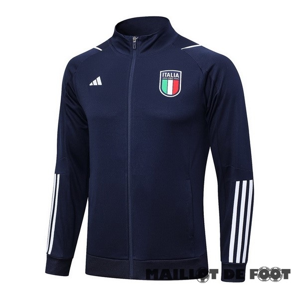 Foot Maillot Pas Cher Ensemble Complet longue fermeture éclair vêtements De Sport Italie 2023 Bleu Marine Blanc