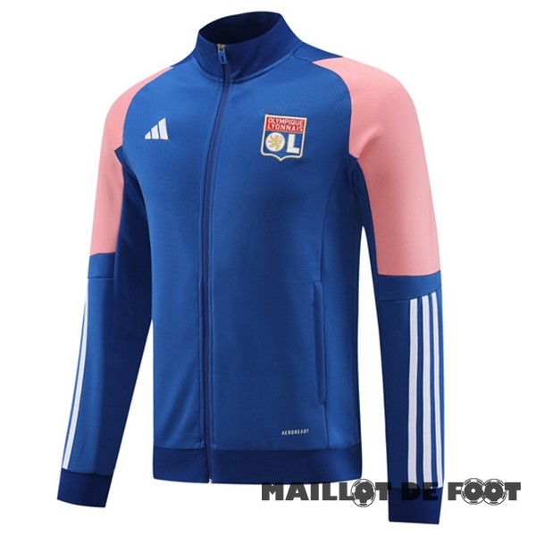 Foot Maillot Pas Cher Ensemble Complet longue fermeture éclair vêtements De Sport Lyon 2023 2024 Bleu Rose