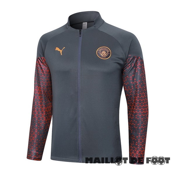 Foot Maillot Pas Cher Ensemble Complet longue fermeture éclair vêtements De Sport Manchester City 2023 2024 Gris Rouge