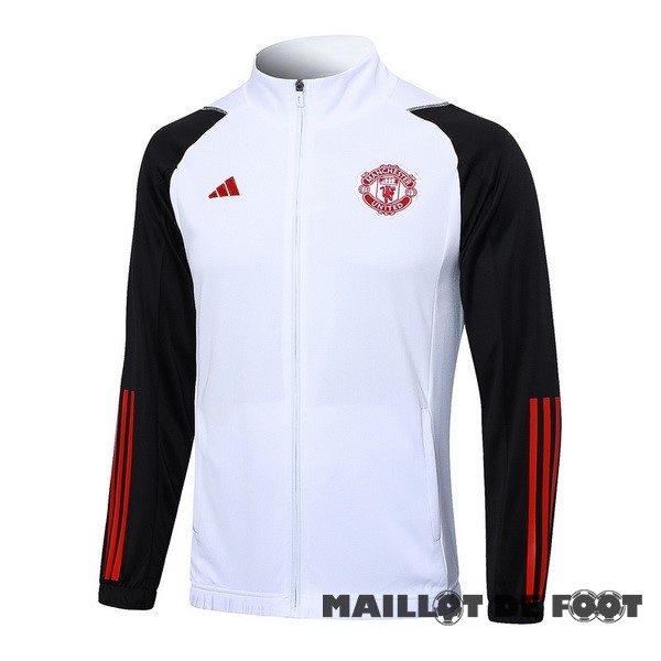 Foot Maillot Pas Cher Ensemble Complet longue fermeture éclair vêtements De Sport Manchester United 2023 2024 Blanc Noir Rouge