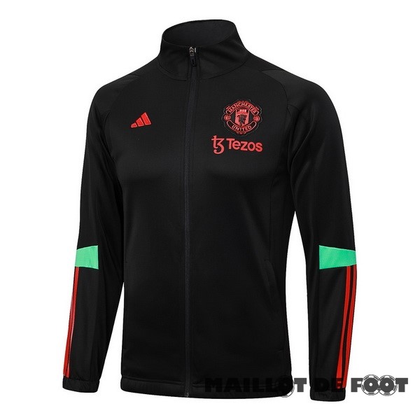 Foot Maillot Pas Cher Ensemble Complet longue fermeture éclair vêtements De Sport Manchester United 2023 2024 Noir Rouge Vert