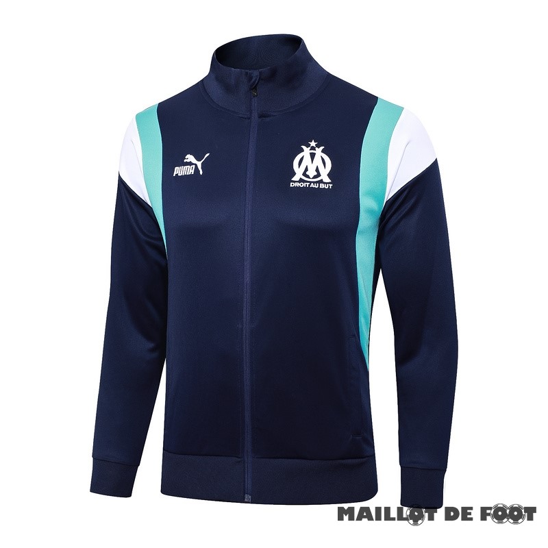 Foot Maillot Pas Cher Ensemble Complet longue fermeture éclair vêtements De Sport Marsella 2023 2024 Bleu Marine Blanc