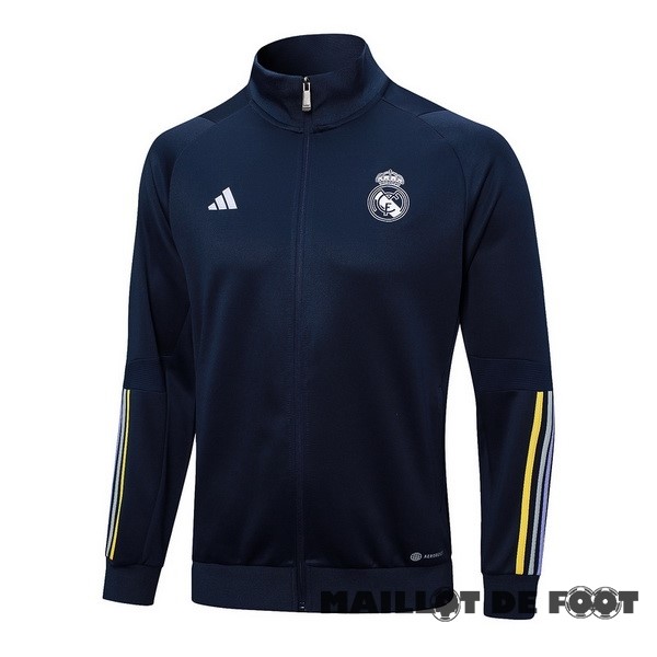 Foot Maillot Pas Cher Ensemble Complet longue fermeture éclair vêtements De Sport Real Madrid 2023 2024 Bleu Marine Jaune