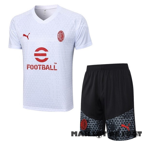 Foot Maillot Pas Cher Entrainement Ensemble Complet AC Milan 2023 2024 Blanc Noir Rouge