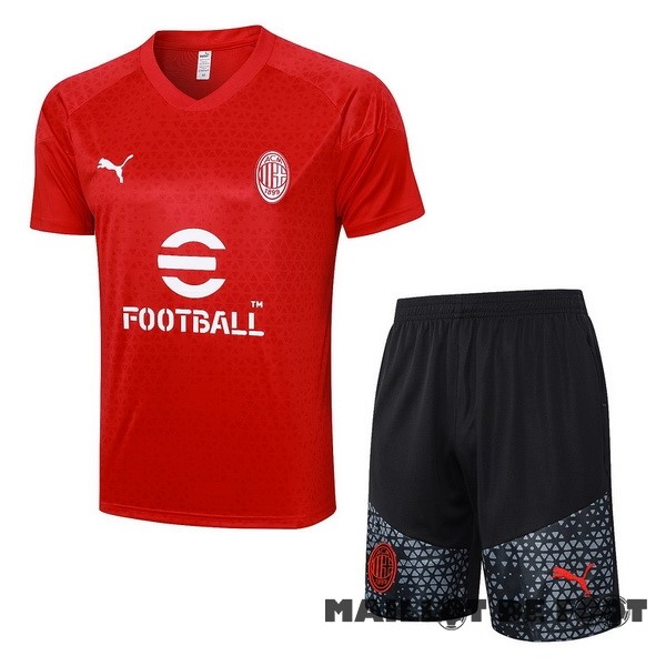 Foot Maillot Pas Cher Entrainement Ensemble Complet AC Milan 2023 2024 Rouge Noir Gris