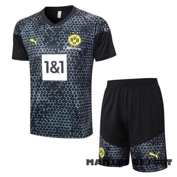 Foot Maillot Pas Cher Entrainement Ensemble Complet Borussia Dortmund 2023 2024 Noir Gris Blanc