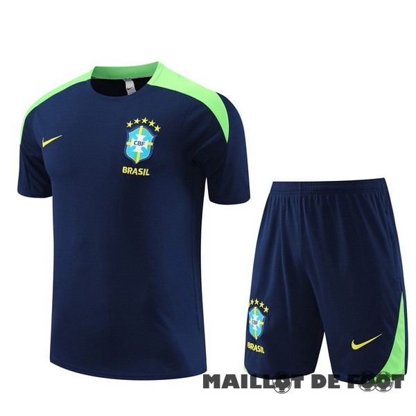 Foot Maillot Pas Cher Entrainement Ensemble Complet Brésil 2024 Bleu Marine Vert