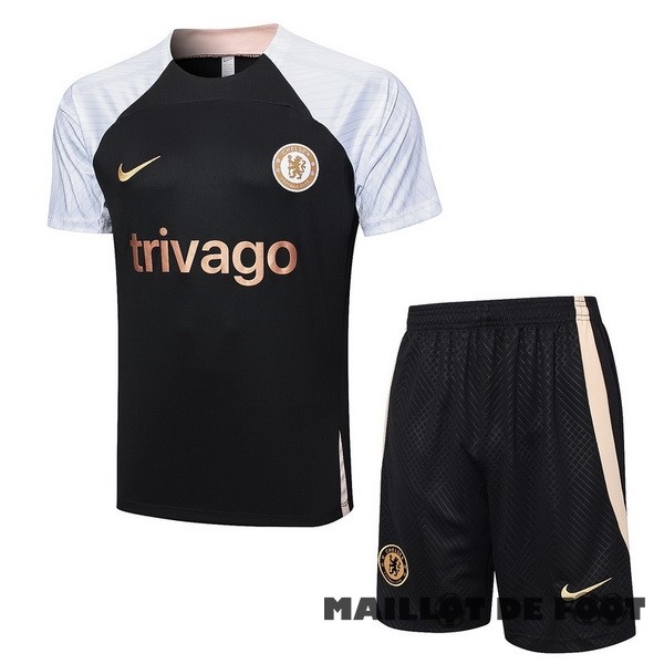 Foot Maillot Pas Cher Entrainement Ensemble Complet Chelsea 2023 2024 Noir Blanc Jaune