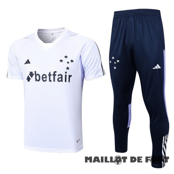 Foot Maillot Pas Cher Entrainement Ensemble Complet Cruzeiro 2023 2024 Blanc Bleu Marine