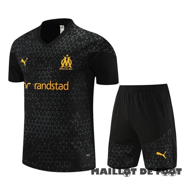 Foot Maillot Pas Cher Entrainement Ensemble Complet Marsella 2023 2024 Noir Jaune