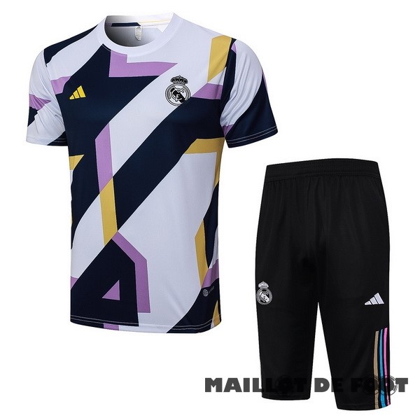 Foot Maillot Pas Cher Entrainement Ensemble Complet Real Madrid 2023 2024 Blanc Noir Jaune