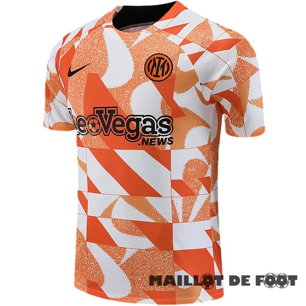 Foot Maillot Pas Cher Entrainement Inter Milán 2023 2024 Orange Blanc