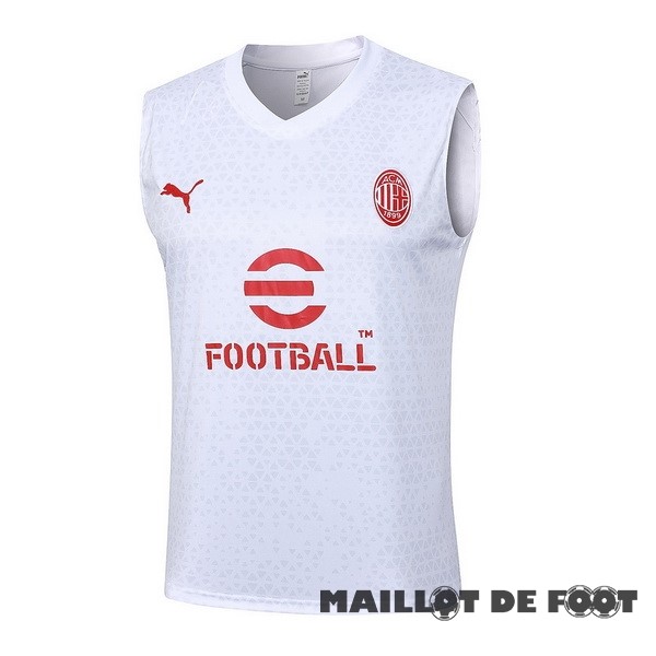 Foot Maillot Pas Cher Entrainement Sans Manches AC Milan 2023 2024 Blanc Rouge