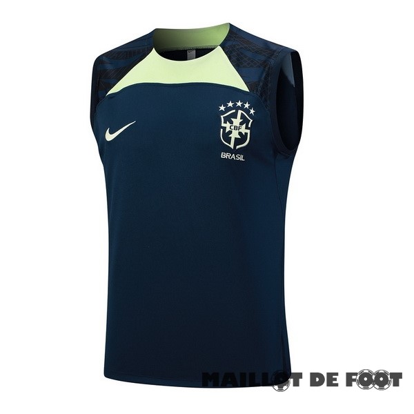 Foot Maillot Pas Cher Entrainement Sans Manches Brésil 2023 Bleu Marine III Vert