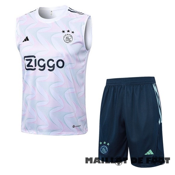 Foot Maillot Pas Cher Entrainement Sans Manches Ensemble Complet Ajax 2023 2024 Blanc Bleu Marine