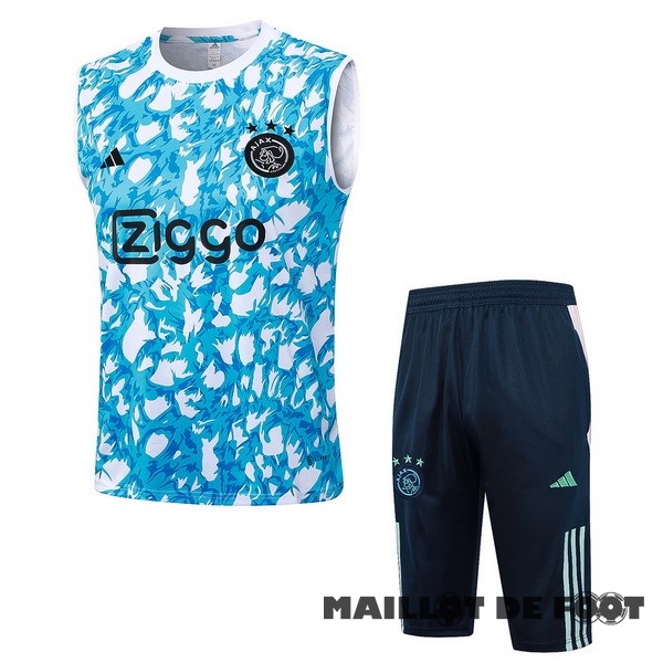 Foot Maillot Pas Cher Entrainement Sans Manches Ensemble Complet Ajax 2023 2024 Bleu Blanc