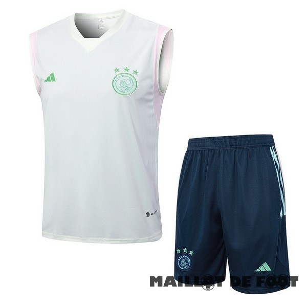 Foot Maillot Pas Cher Entrainement Sans Manches Ensemble Complet Ajax 2023 2024 Vert Clair Bleu