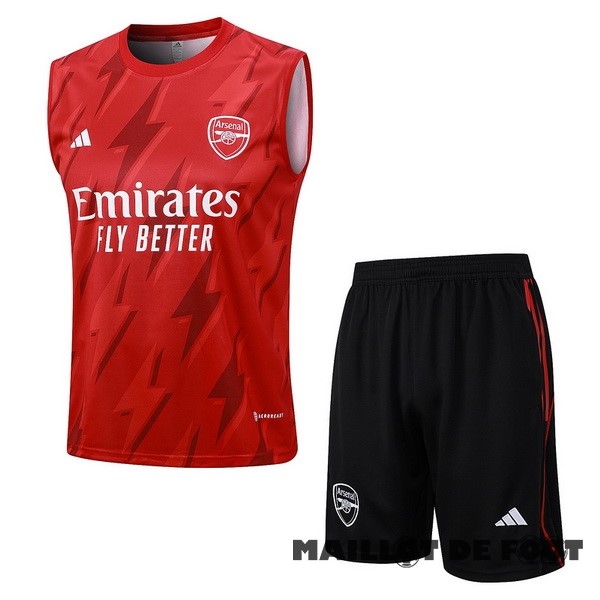 Foot Maillot Pas Cher Entrainement Sans Manches Ensemble Complet Arsenal 2023 2024 Rouge Blanc Noir