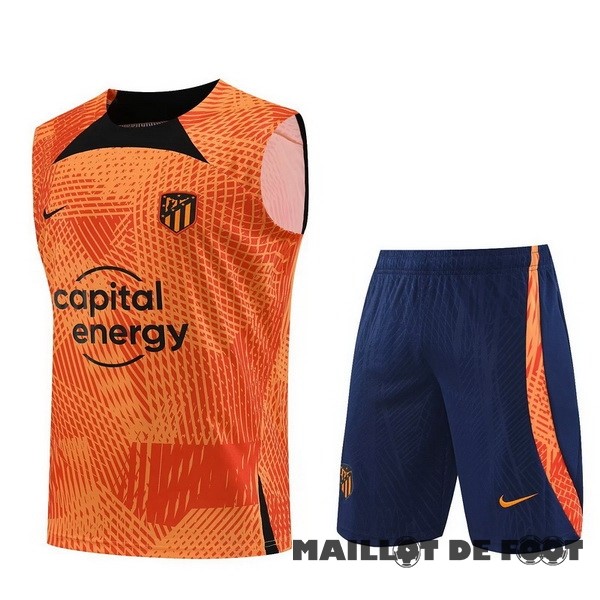 Foot Maillot Pas Cher Entrainement Sans Manches Ensemble Complet Atlético Madrid 2023 2024 Orange Bleu