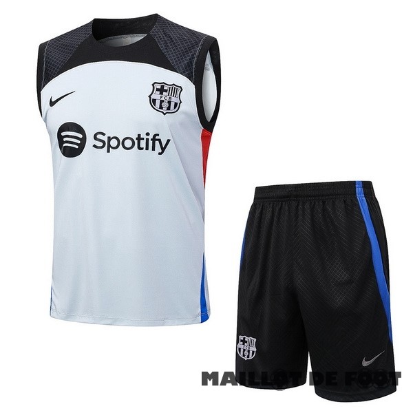 Foot Maillot Pas Cher Entrainement Sans Manches Ensemble Complet Barcelona 2023 2024 Gris Clair Rouge