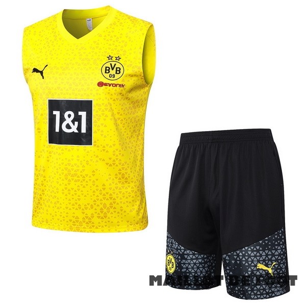 Foot Maillot Pas Cher Entrainement Sans Manches Ensemble Complet Borussia Dortmund 2023 2024 Jaune Noir Gris