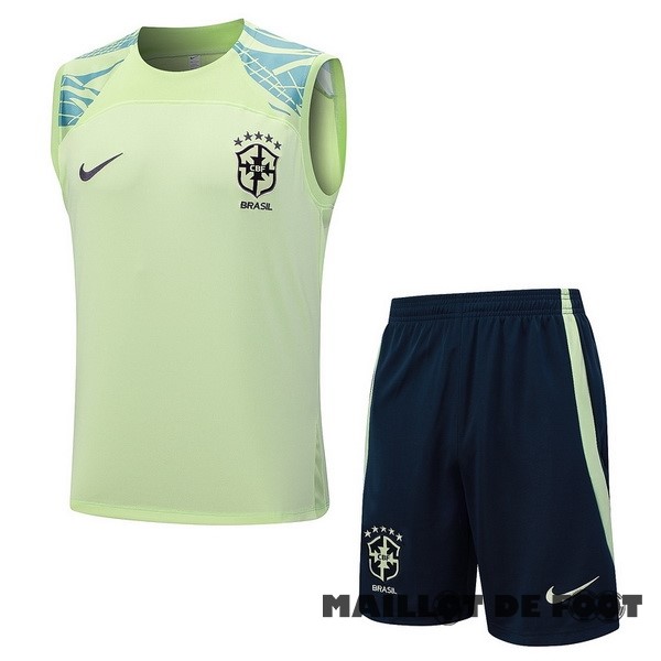 Foot Maillot Pas Cher Entrainement Sans Manches Ensemble Complet Brésil 2023 Vert Bleu Marine