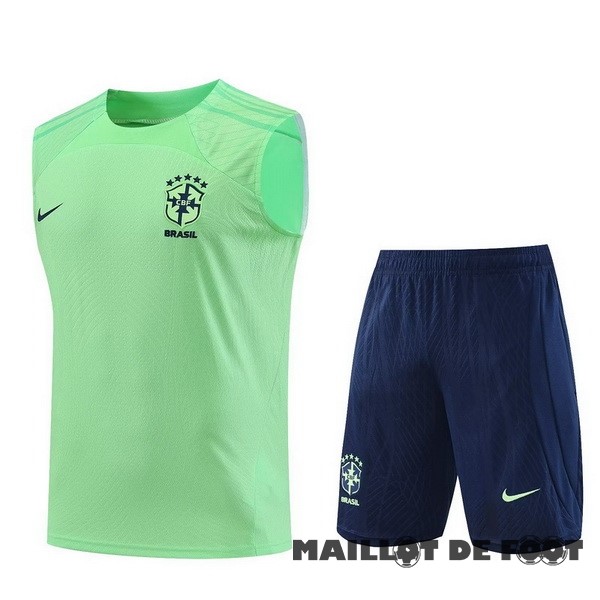 Foot Maillot Pas Cher Entrainement Sans Manches Ensemble Complet Brésil 2023 Vert I Bleu Marine