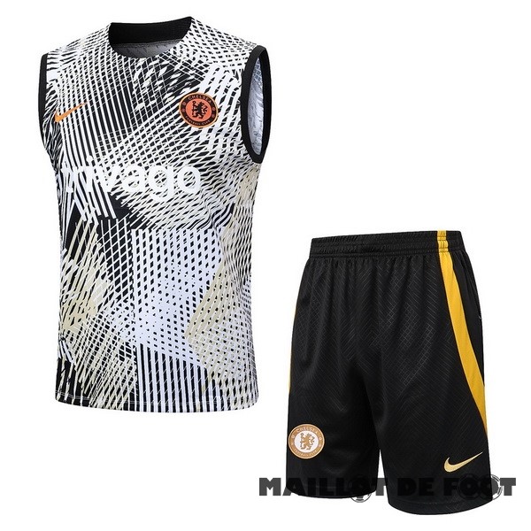 Foot Maillot Pas Cher Entrainement Sans Manches Ensemble Complet Chelsea 2023 2024 Jaune I Noir